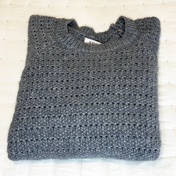 Blue Marled Textured Knit Crop Sweater Women’s M | Long Sleeve Crew Neck - Picture 9 of 9